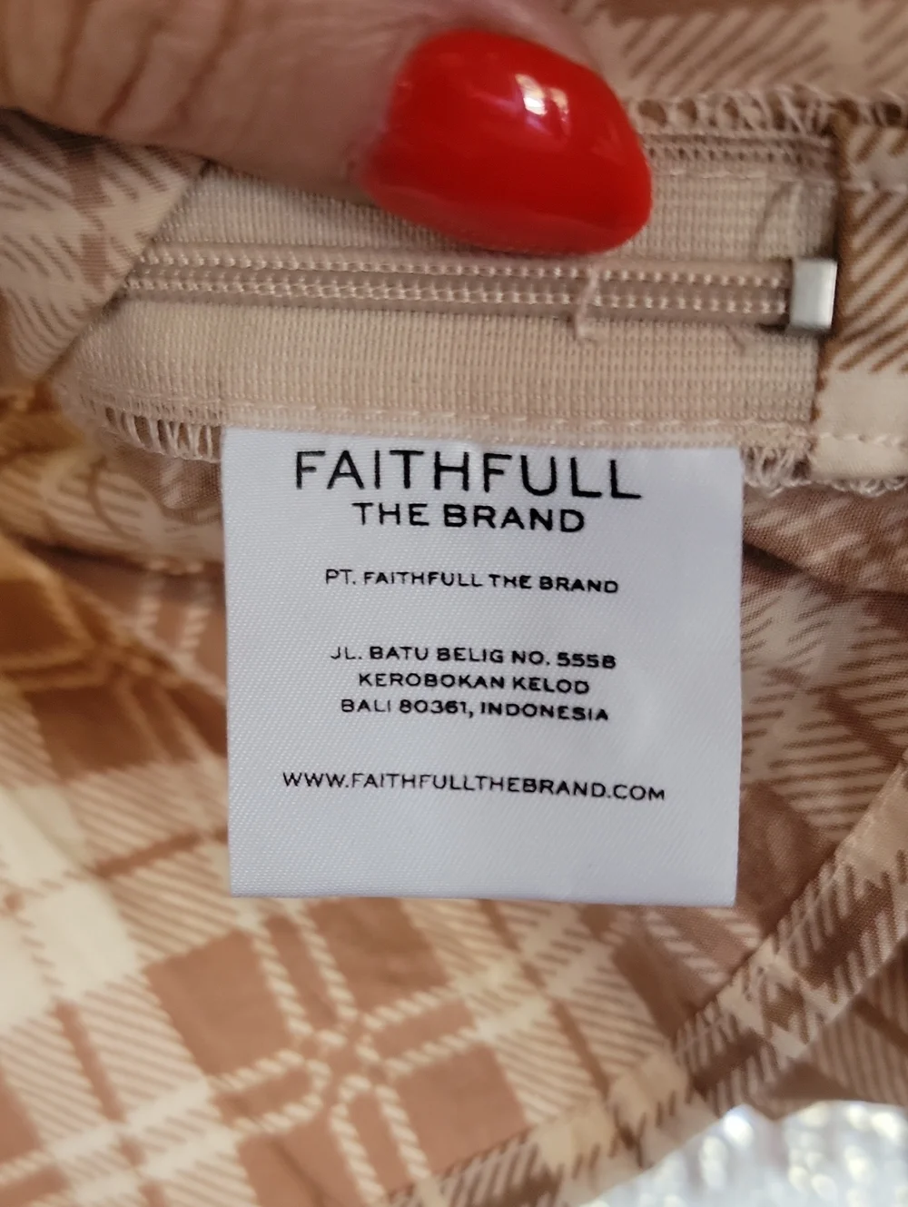 Faithfull the Brand Beige Plaid Puff-Sleeve Peplum Top
